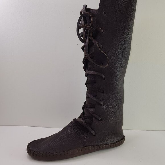 Vintage Handmade Leather Lace Tall High Moccasin (9 US) - Picture 3 of 11